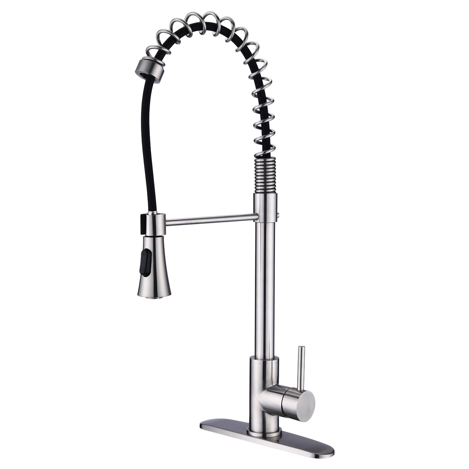 Spring Single Handle Pull Down Sprayer Kitchen Faucet with Spring Coil Arm in Brushed Nickel