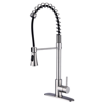 Spring Single Handle Pull Down Sprayer Kitchen Faucet with Spring Coil Arm in Brushed Nickel