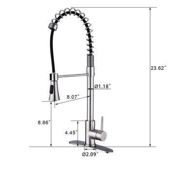 Spring Single Handle Pull Down Sprayer Kitchen Faucet with Spring Coil Arm in Brushed Nickel