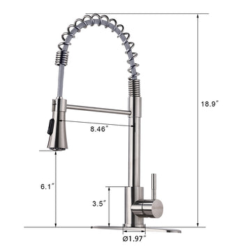 Silver Single Handle Pull Down Sprayer Kitchen Faucet with Deck Plate