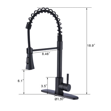 Black Single Handle Pull Down Sprayer Kitchen Faucet with Spring Design
