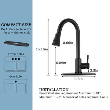 Black Single Handle Pull Down Sprayer Kitchen Faucet with Deck Plate