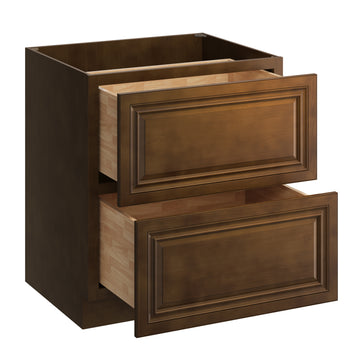 30 Inch 2 Drawer Base Cabinet with Soft Close Drawers and Solid Wood Frame