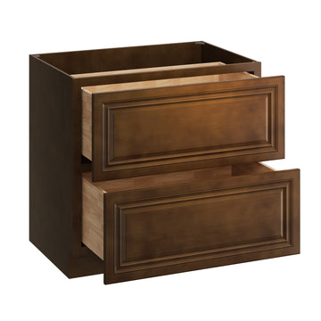 36 Inch 2 Drawer Base Cabinet with Soft Close Drawers and Solid Wood Frame