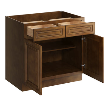 36 Inch Base Cabinet with Full Overlay HDF Doors and Soft Close Drawers