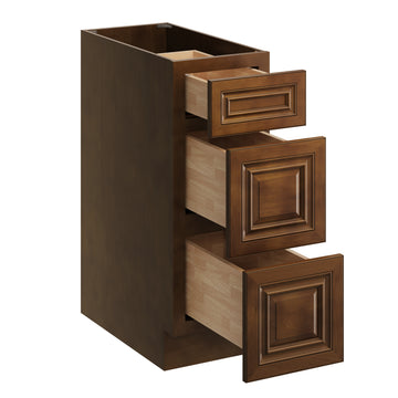 12 Inch 3 Drawer Base Cabinet with Soft Close Drawers and Full Overlay Design