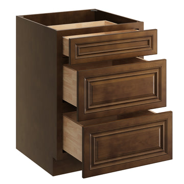 24 Inch 3 Drawer Base Cabinet with Full Overlay and Soft Close Slides