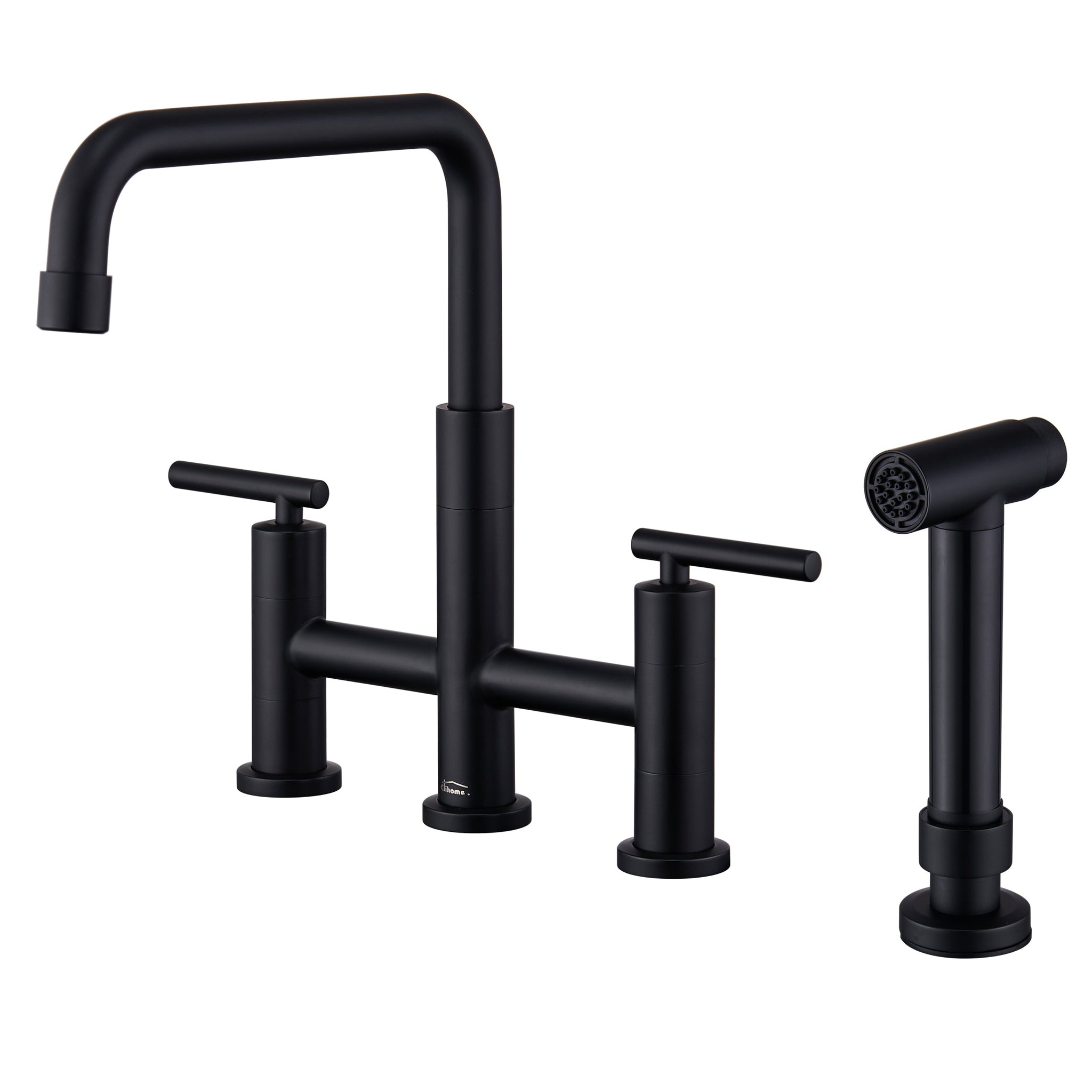 Bridge Kitchen Faucet with Side Sprayer Matte Black Kitchen Faucet 8 Inch 4 Hole Double Handle Vintage Faucet Widespread Stainless Steel Sink Faucet