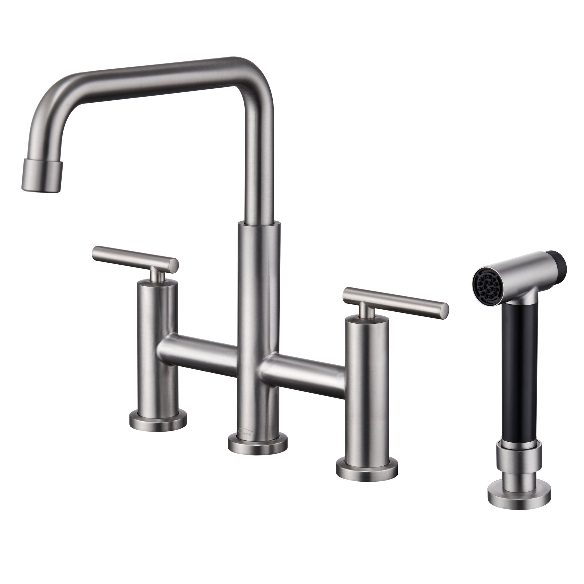 Bridge Kitchen Faucet with Side Sprayer Brushed Nickel Kitchen Faucet 8 Inch 4 Hole Double Handle Vintage Faucet Widespread Stainless Steel Sink Faucet