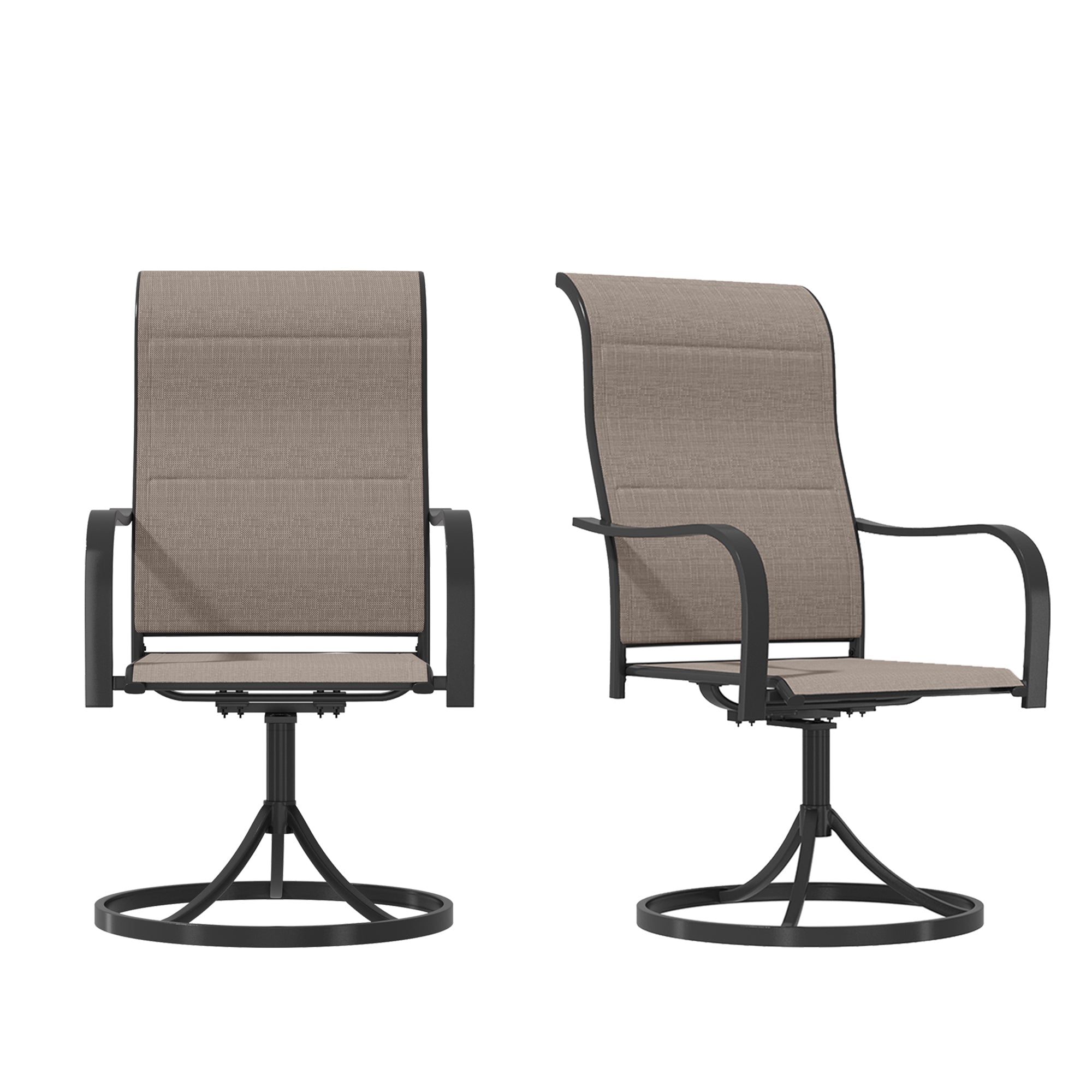 Patio Dining Chairs Textilene High Back Outdoor Swivel Rocker Set with All Weather Frame, Beige, Set of 2