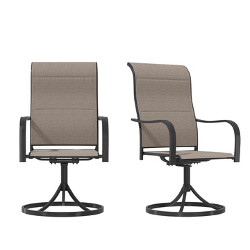 Patio Dining Chairs Textilene High Back Outdoor Swivel Rocker Set with All Weather Frame, Beige, Set of 2