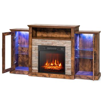 Brown TV Stand Fits TVs up to 65 in. with Fireplace and 16-Color Led Lights