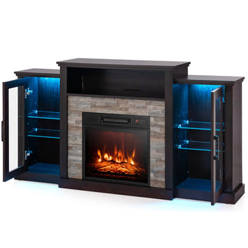Dark Brown TV Stand Fits TVs up to 65 in. with Fireplace and 16-Color Led Lights