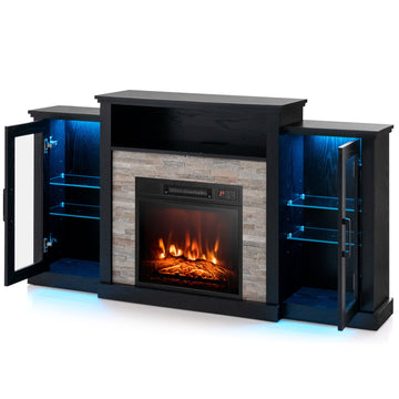 Black TV Stand Fits TVs up to 65 in. with Fireplace and 16-Color Led Lights