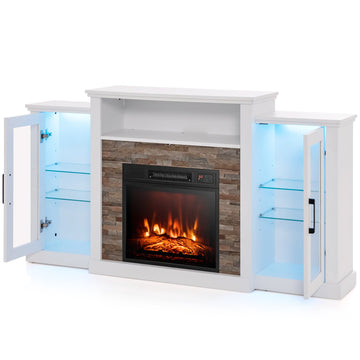White TV Stand Fits TVs up to 65 in. with Fireplace and 16-Color Led Lights