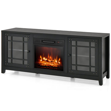 58 in. Freestanding Electric Fireplace TV Stand with Adjustable Shelves Fits TVs up to 65 in. in Black