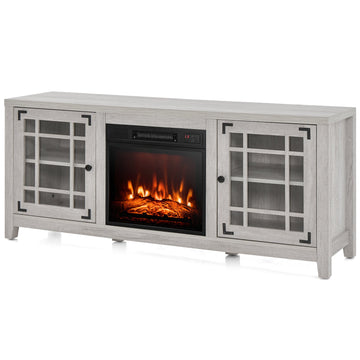 58 in. Freestanding Electric Fireplace TV Stand with Adjustable Shelves Fits TVs up to 65 in. Natural