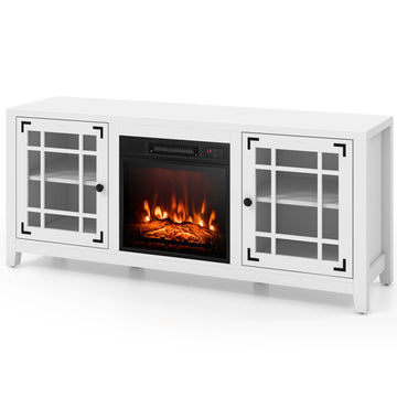 58 in. Freestanding Electric Fireplace TV Stand with Adjustable Shelves Fits TVs up to 65 in. White