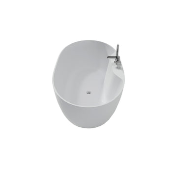63 Inch Matte White Solid Surface Freestanding Soaking Bathtub With Three Piece Faucet