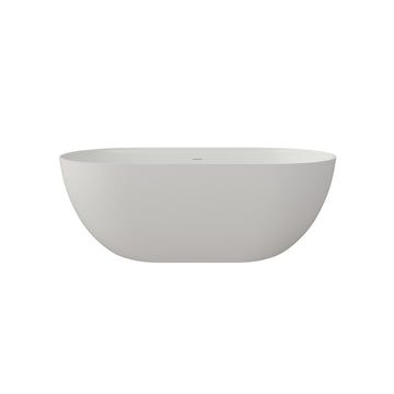 59 Inch Matte White Solid Surface Freestanding Soaking Bathtub With Acrylic Shelf