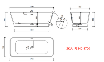 67 Inch Matte White Solid Surface Freestanding Soaking Bathtub
