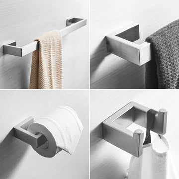 Stainless Steel 4 Piece Bathroom Accessories Set Wall Mounted in Silver