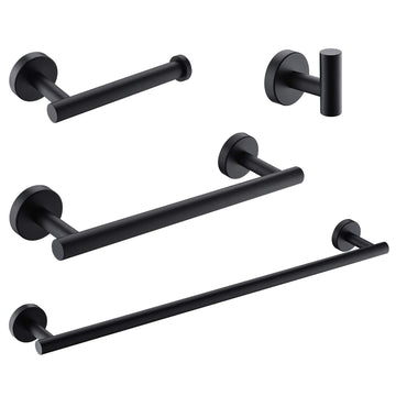4 Piece Bath Hardware Set with Towel Bar Robe Hook Toilet Paper Holder and Hand Towel Holder in Matte Black