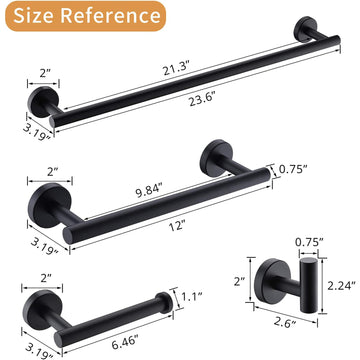 4 Piece Bath Hardware Set with Towel Bar Robe Hook Toilet Paper Holder and Hand Towel Holder in Matte Black