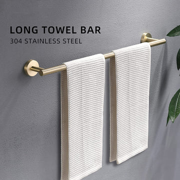 4 Piece Bath Hardware Set with Towel Bar Robe Hook Toilet Paper Holder and Hand Towel Holder in Brushed Gold