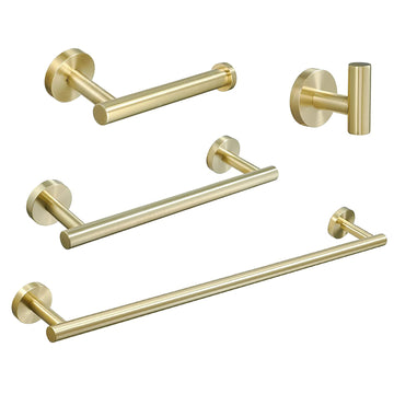 4 Piece Bath Hardware Set with Towel Bar Robe Hook Toilet Paper Holder and Hand Towel Holder in Brushed Gold