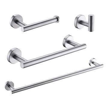 4 Piece Bath Hardware Set with Towel Bar Robe Hook Toilet Paper Holder and Hand Towel Holder in Brushed Nickel