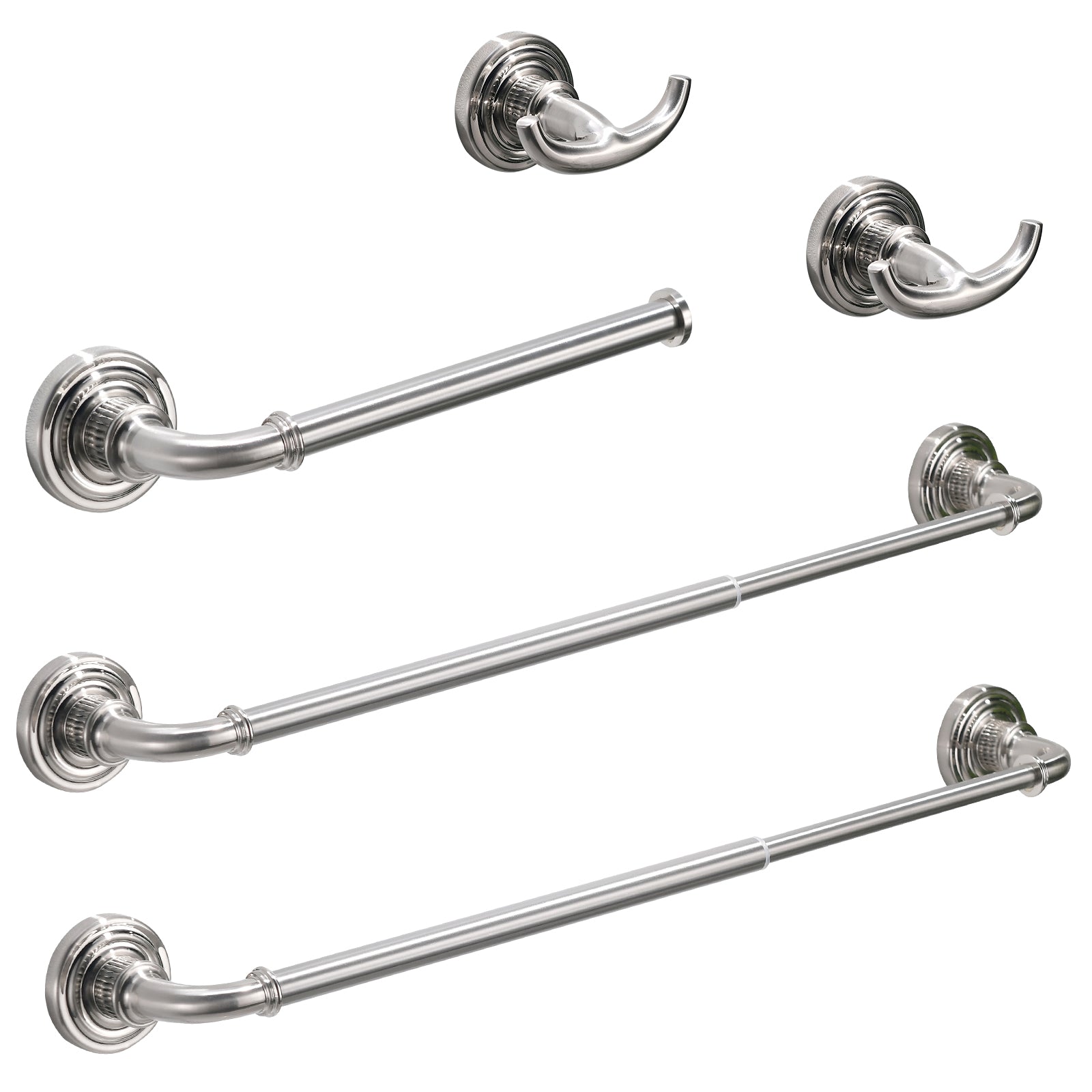 5 Piece Bath Hardware Set with Towel Bar Robe Hook Toilet Paper Holder and Hand Towel Holder in Brushed Nickel