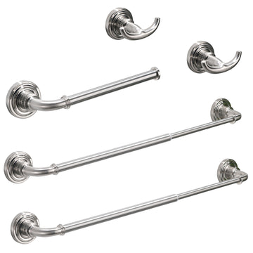 5 Piece Bath Hardware Set with Towel Bar Robe Hook Toilet Paper Holder and Hand Towel Holder in Brushed Nickel