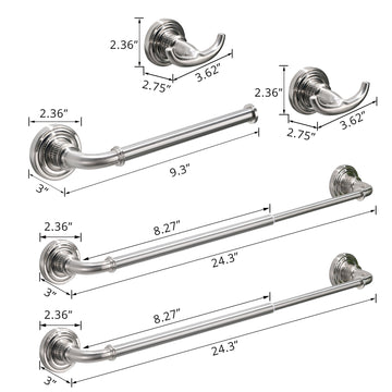 5 Piece Bath Hardware Set with Towel Bar Robe Hook Toilet Paper Holder and Hand Towel Holder in Brushed Nickel