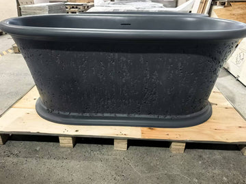 61 Inch Oval Matte Cement-Speckled Engineered Stone Freestanding Bathtub Soaking Tub Classical Style