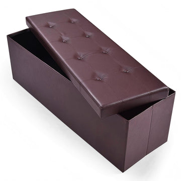 45 Inch Foldable Storage Ottoman Bench Tufted Leather Large Storage Chest