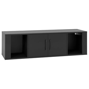 Black 12 in. H Storage Cabinet with 2-Doors and 2-Open Shelves