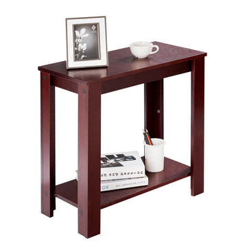 2 Tier Brown Modern Compact End Table with Storage Shelf