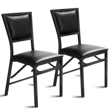 Black 2-Pack Foldable Space Saving Metal Chairs Comfortable and Sturdy Chairs with PU Leather Seat