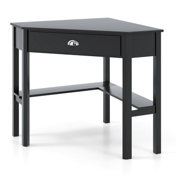 Black Corner Wooden Laptop Desk with Storage
