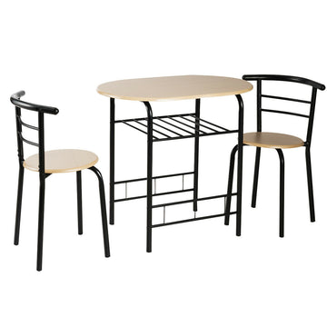 3 Pieces Space Saving Bistro Set Dining Table Set with 2 Chairs for Kitchen and Apartment in Natural Brown