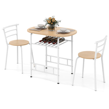 3 Pieces Space Saving Bistro Set Dining Table Set with 2 Chairs for Kitchen and Apartment in Tan Brown