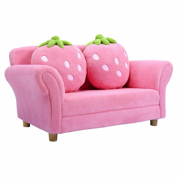 Comfortable Kids Strawberry Armrest Sofa Fun Children Chair with 2 Cute Strawberry Pillows