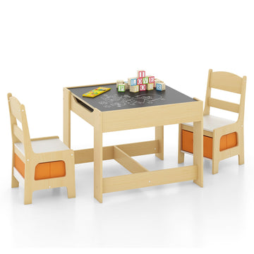 2 in 1 Kids Table Chairs Set with Blackboard Whiteboard and Toy Storage