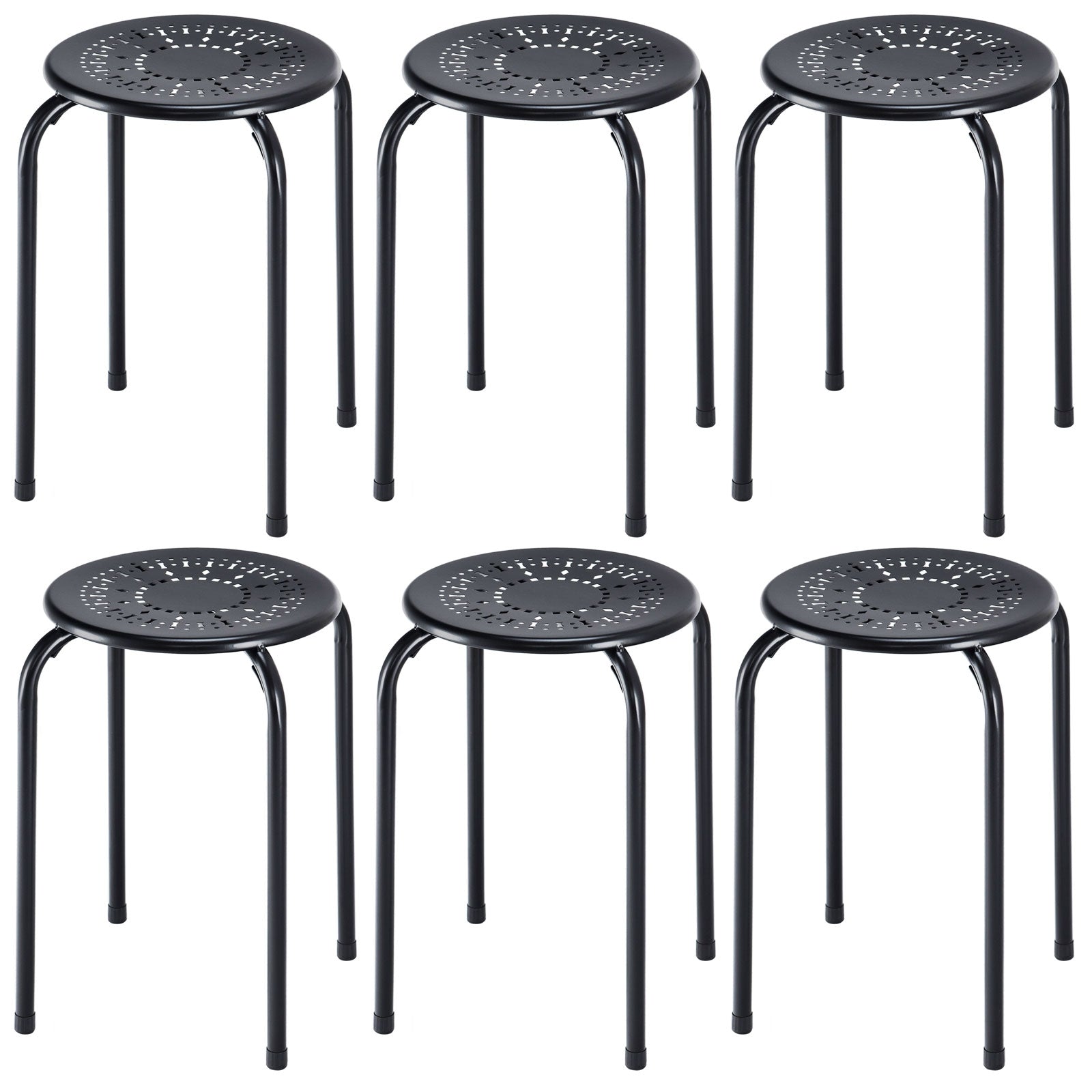 Black 6-Pack Stackable Space Saving and Lightweight Daisy Metal Stools