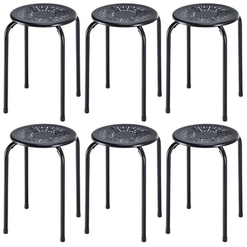 Black 6-Pack Stackable Space Saving and Lightweight Daisy Metal Stools