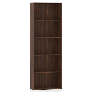 5-Shelf Multi-Functional Wood Bookcase for Home Office in Walnut Brown