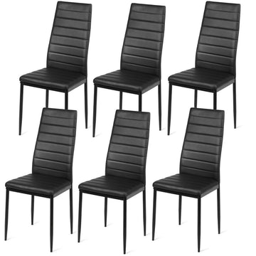 Black Set of 6 Comfortable Modern High-Back Dining Chairs