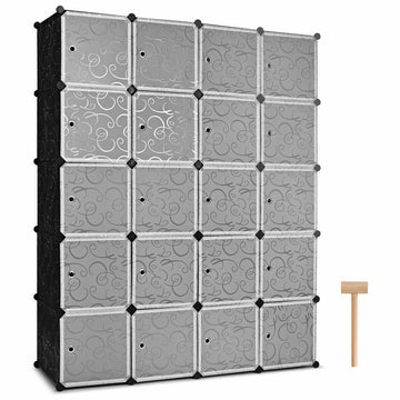 Black 20-Cube DIY Plastic Cube Storage Organizer with White Doors