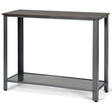 Wooden Console Sofa Side Table with Adjustable Feet and Storage Shelf